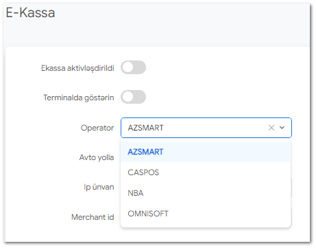 1.4.5. E-kassa ilə inteqrasiya